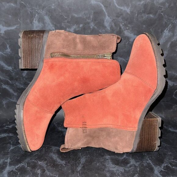 Sorel Boots Cate Bootie Carnelian Red Leather Side Zip Heeled Boot Women’s 7 - Picture 5 of 8